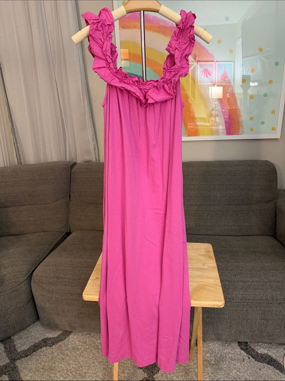 Mango Fuchsia Ruffled Strap Maxi Dress